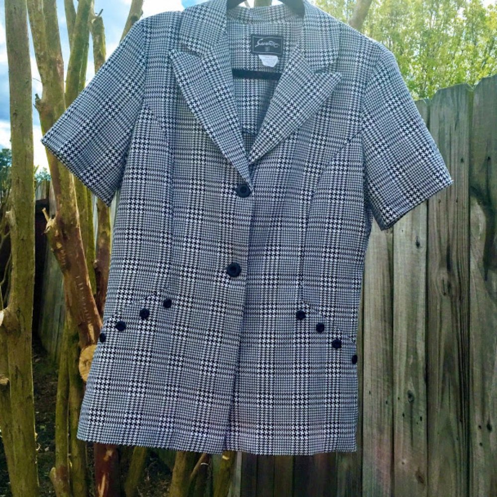 90’s Vintage Jacket Houndstooth Tapered Suit Top